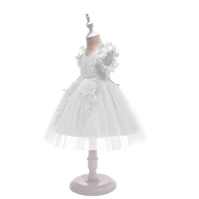 Princess Flower Girl Lace Dress Pageant Kids Christmas Party Dresses-White