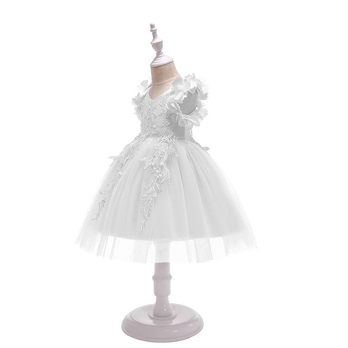 Princess Flower Girl Lace Dress Pageant Kids Christmas Party Dresses-White