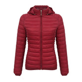 Womens Short Down Jacket Stand Collar Lightweight Removable Cap-ZaoRed