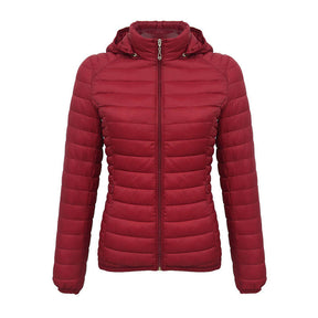 Womens Short Down Jacket Stand Collar Lightweight Removable Cap-ZaoRed