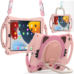 CatB Silicone Case For iPad 10.2 Air10.5 Pro10.5 Shockproof Shoulder Strap Handle Stand-Pink