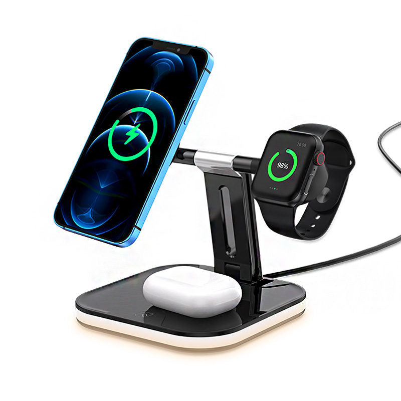 3-in-1 Magnetic Wireless 25W Fast Charger Watch Headset Desktop Phone Stand-Black