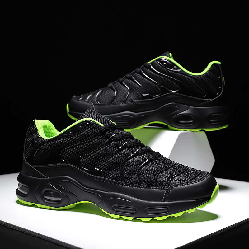 Mens Mesh Air Cushion Sneakers Outdoor Running Shoes-Black Green