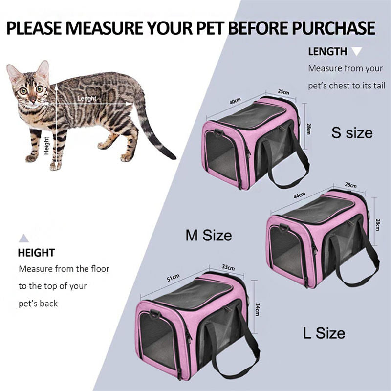 Pet Travel Bag for Small Medium Cats Dogs Puppies Soft Sided Collapsible Puppy Carrier-Pink