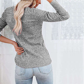 Womens Long Sleeve Tops Pullover with Buttons Down Casual Loose Fit-Grey