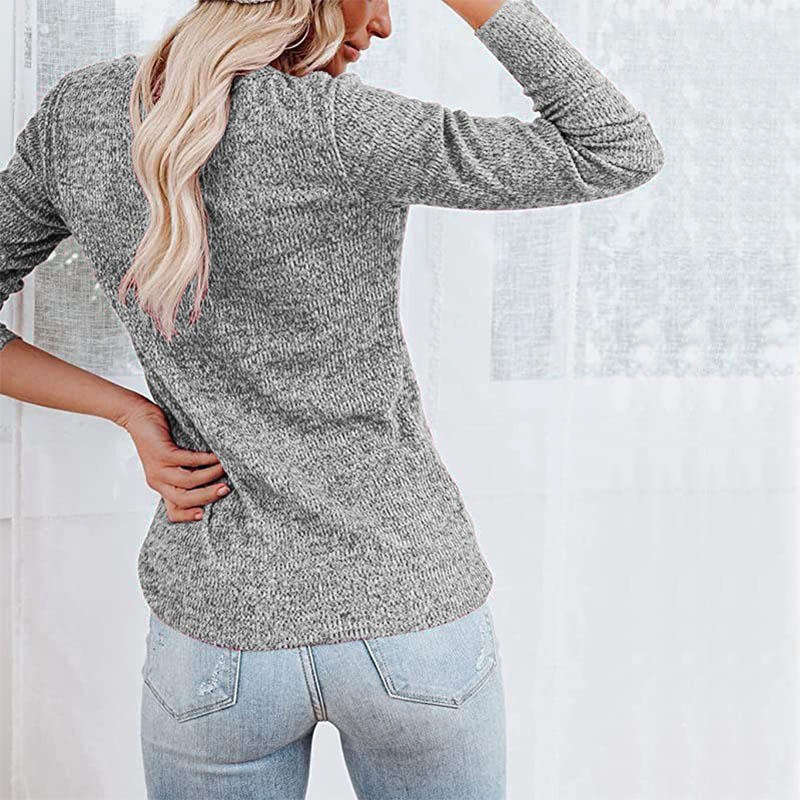 Womens Long Sleeve Tops Pullover with Buttons Down Casual Loose Fit-Grey