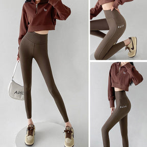 Womens Leggings High Waisted with Pockets Yoga Pants for Spring Fall-Coffee