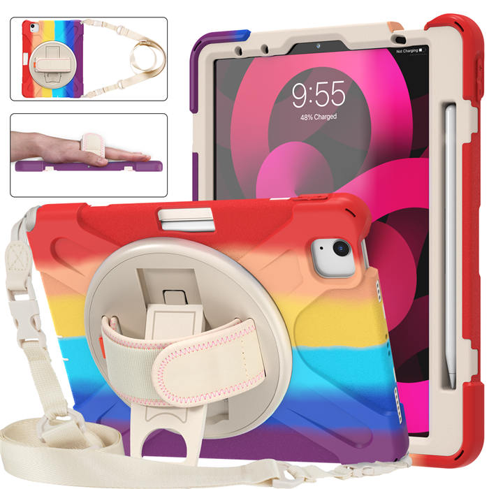 iPad Case With Pencil Stand+Rotating Stand+Shoulder Strap For iPad 10.9 inch Air4-Red