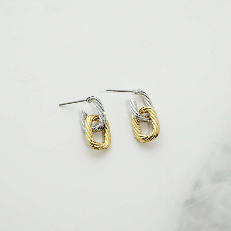 Mini Twisted Rope Two Tone Hoop Earrings for Women