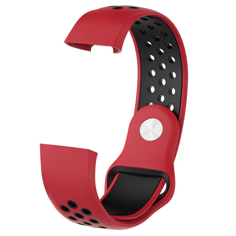 Double Color Porous Breathable Watch Band Silicone Wristband For Fitbit Charge 3 Sport Smartwatch -Red Black