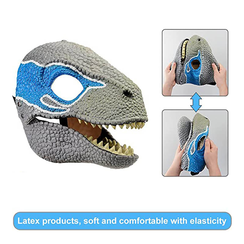 Movable Jaws Dinosaur Mask Kids Costume Party Gifts-Gray Blue