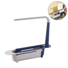 Telescopic Sink Storage Rack Dishcloth Sponge Draining Holder-Blue