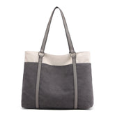 Womens Canvas Shoulder Bag Simple High Capacity Totes for Work Travel-Grey