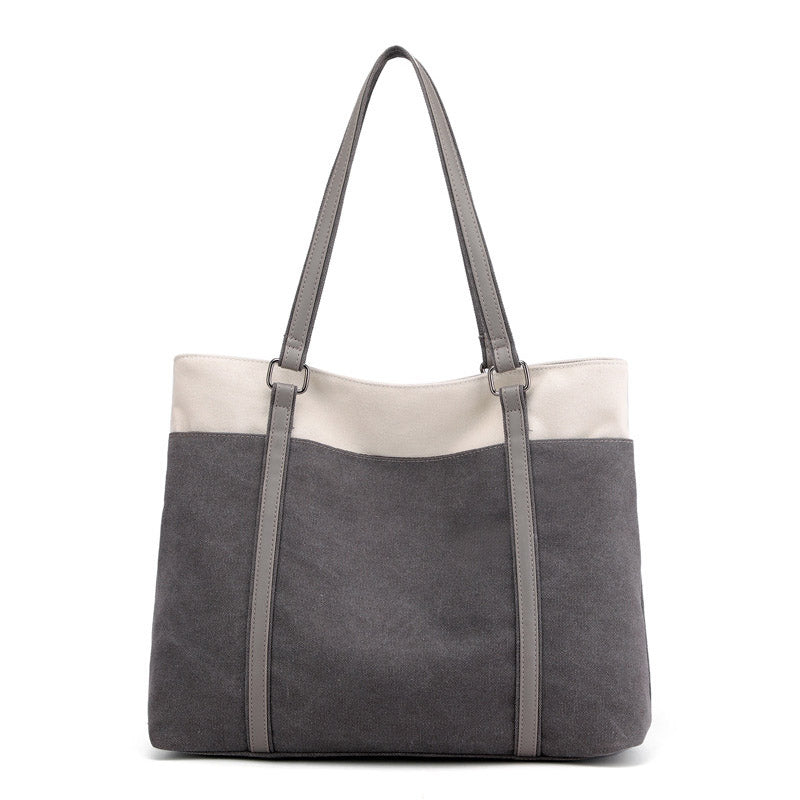 Womens Canvas Shoulder Bag Simple High Capacity Totes for Work Travel-Grey