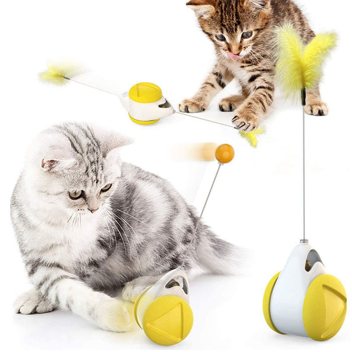 Cat Balance Swing Car Toy with Catnip Ball Feather Stick Interactive Pet Toys-Yellow