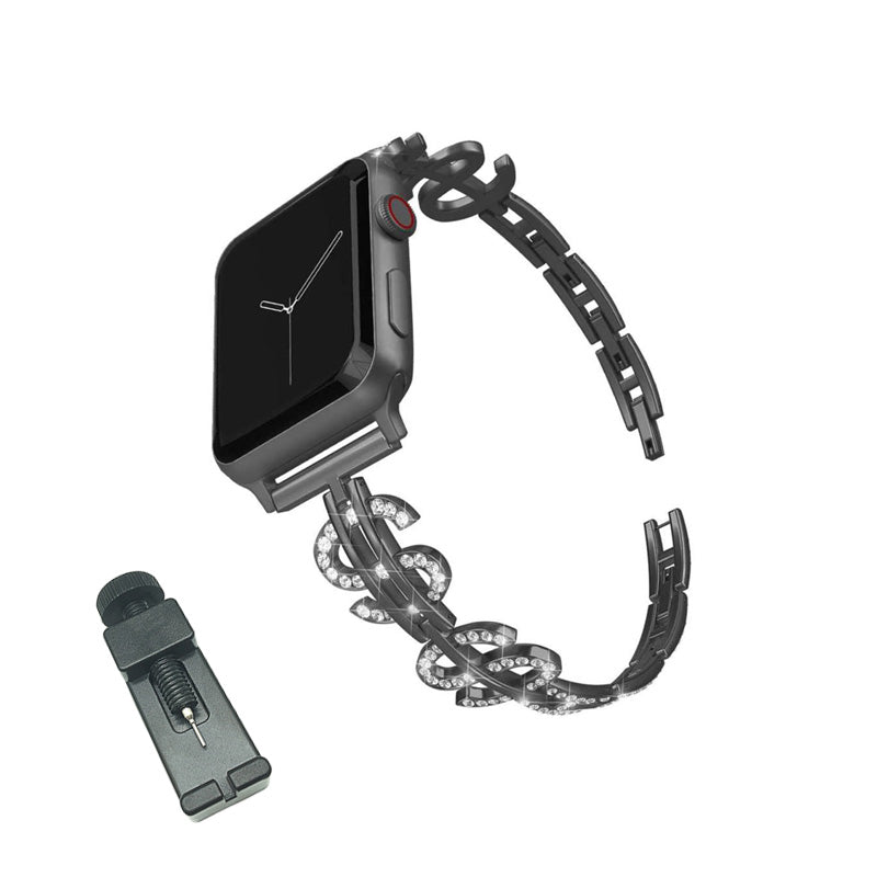 S Shape Watch Band Stainless Steel Wristbands Business Replacement iWatch Strap for Apple iWatch Series 1/2/3/4/5/6/SE For Women-Black