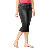 Womens Capri Jeans High Waisted Zipper Button Tight Fit Denim Pants-Black