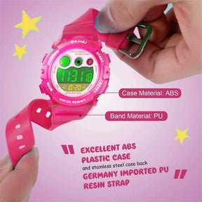 Girls Waterproof Electronic Multi Function Outdoor LED Watches-RoseRed