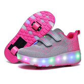 Kids LED Roller Shoes Sneakers with Two Wheel for Boys Girls-1689-Pink