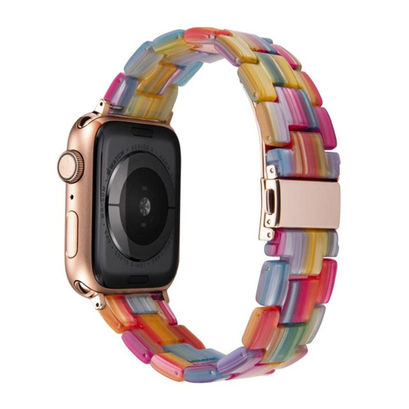 Fashion Resin iWatch Band with Stainless Steel Buckle for iWatch Series SE/6/5/4/3/2/1-Rainbow