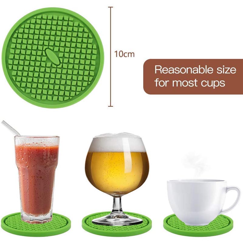 Silicone Drink Coasters Set of 6 in Holder for Drinks Insulation Absorbent Coaster Protect Cup-Moss Green