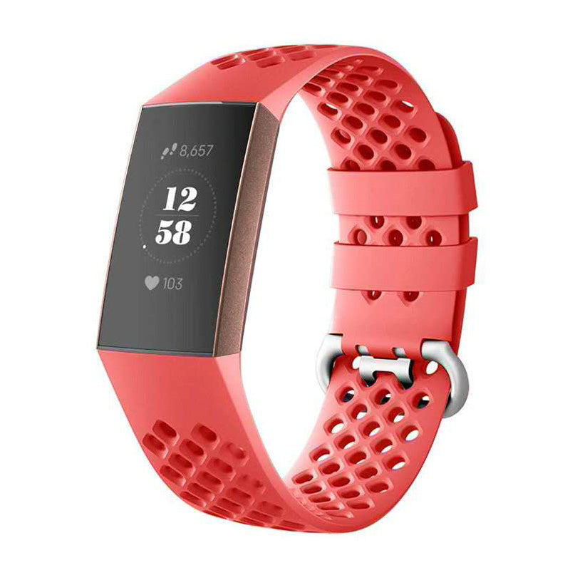 DDK Silicone Watch Band Adjustable Wristband Replacement Sport Strap For Fitbit Charge 3/Fitbit Charge 4 For Women-Red