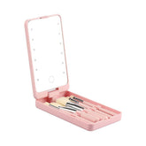 Folding Touch LED Makeup Mirror Lockable Jewelry Display Box Necklace Earing Storage Case 10X Magnifying Mirror Pink