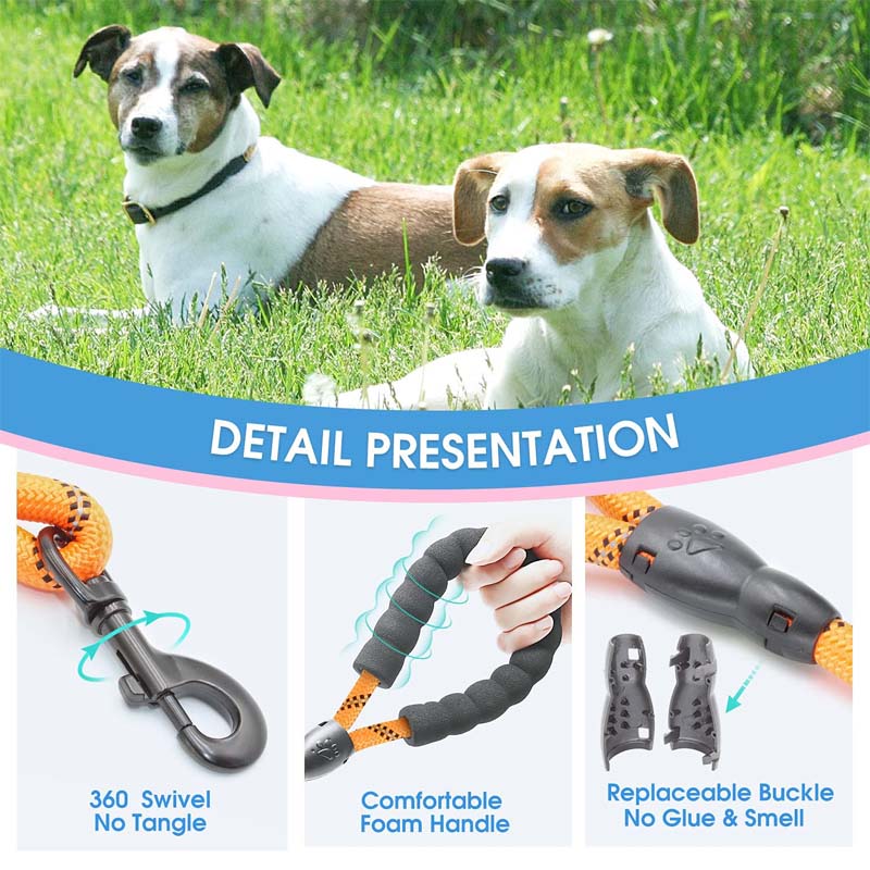 Strong Dog Leash with Comfortable Padded Handle and Highly Reflective Threads-Orange