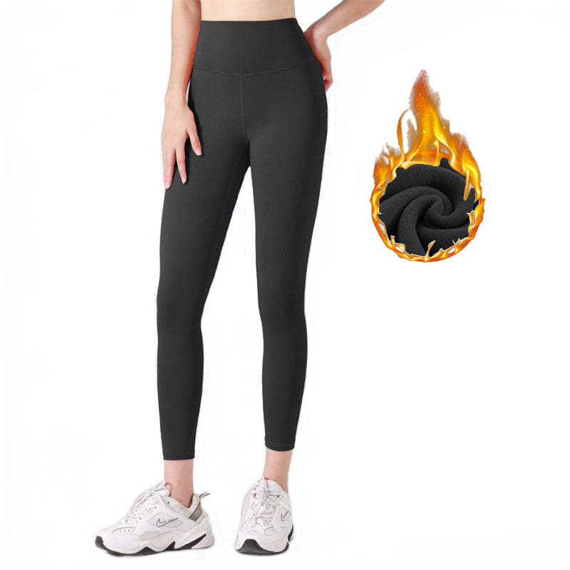 Womens Fleece Yoga Pant High Waisted Tummy Control Athletic Leggings-Black