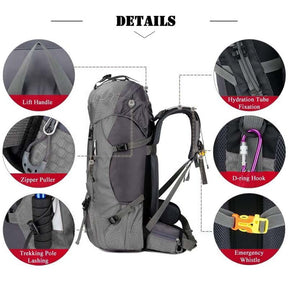 60L Waterproof Lightweight Hiking Backpack with Rain Cover for Climbing Camping-Grey