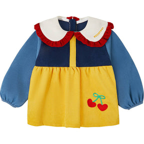 Kids Cute Long Sleeve Smock Corduroy Bib for Age 3-8 Years-Yellow