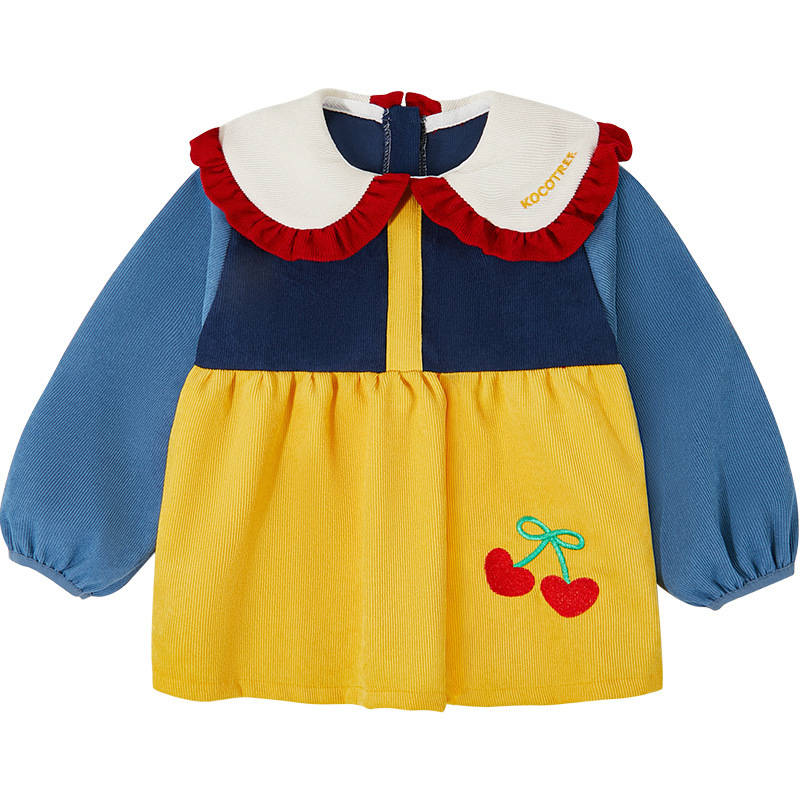 Kids Cute Long Sleeve Smock Corduroy Bib for Age 3-8 Years-Yellow