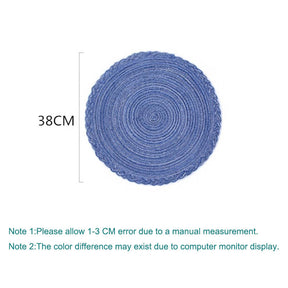 4 Pack Round Braided Laciness Placemats 38CM Washable Kitchen Table Mats for Home Wedding Party-Blue