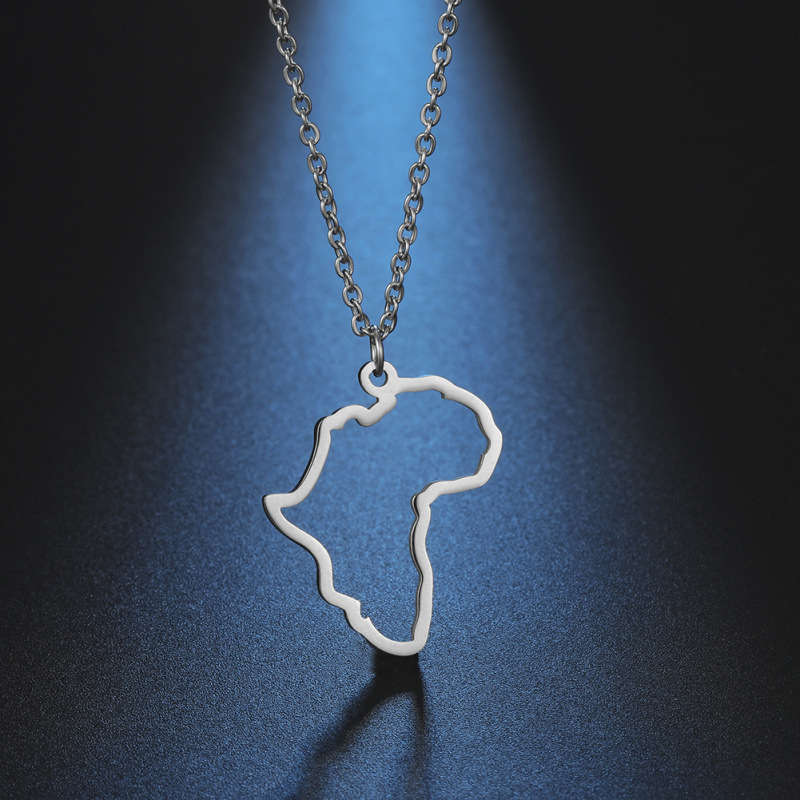 Minimalist Africa Map Pendant Necklace for Women-White