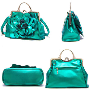 Womens Rose Flower Evening Clutches Formal Party Totes Shoulder Bag-Green