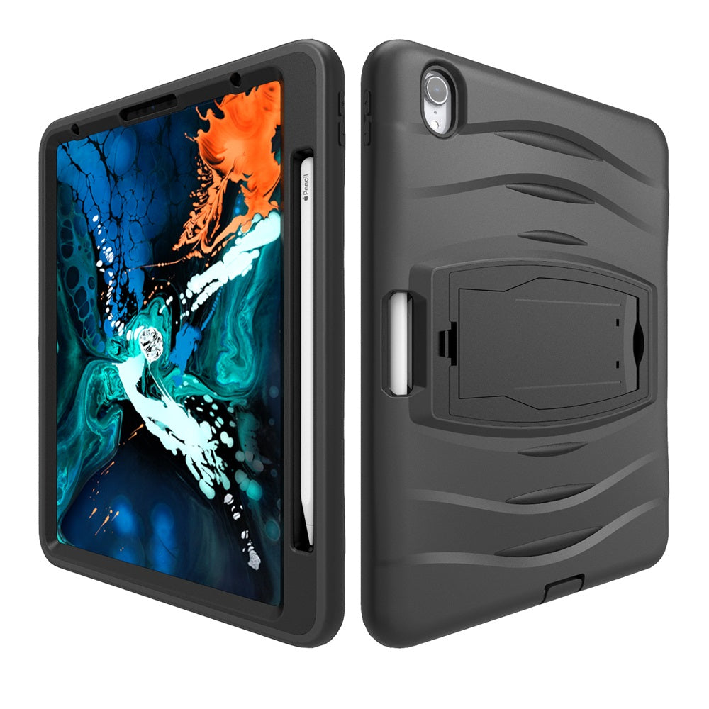 Shock Wave Kickstand Case Anti-Fall Protection With Pencil Holder For iPad Pro12.9 (2018)-Black