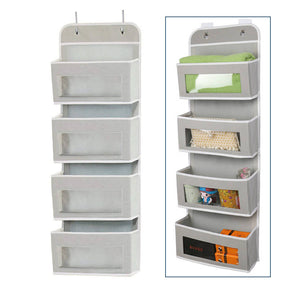 Over Door Wall Mount 4 Clear Window Pocket Organizer - Gray