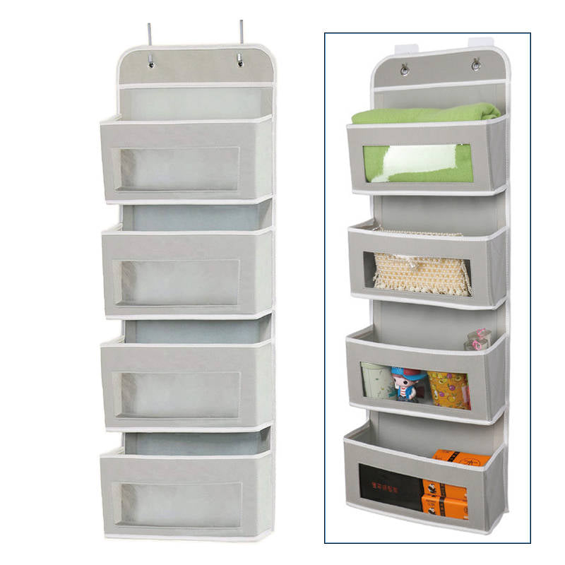 Over Door Wall Mount 4 Clear Window Pocket Organizer - Gray