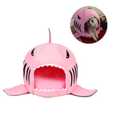 Pet Bed Shark Covered Cave House for Small Pets Puppy Kitten with Water Resistant Bottom-Pink