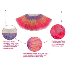 2 Pack Baby Girls Rainbow Skirt 4-Layer Tulle Princess Ballet Dress-Yellow Red