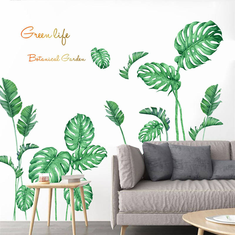 3D DIY Green Plants Fresh Leaves Stick Wall Stickers for Living Room Office