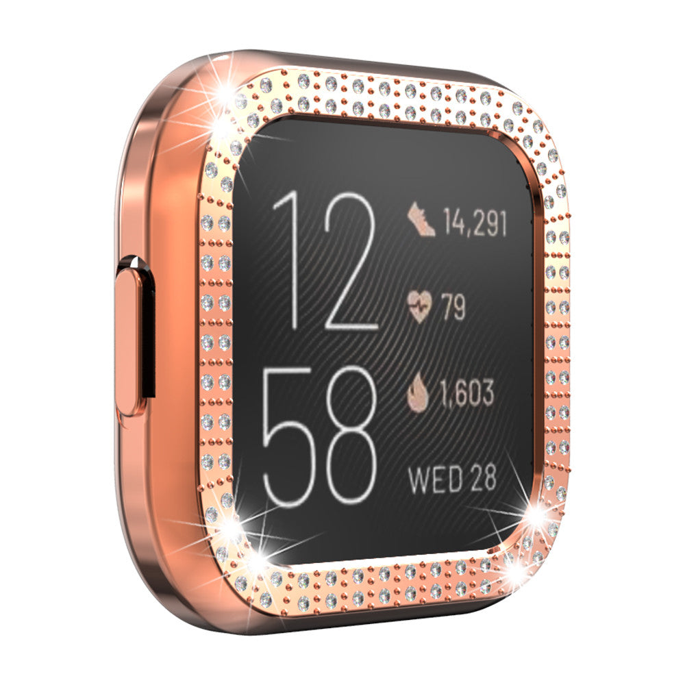 Hard PC Double Diamond Frame Protective Case For Fitbit Versa 2 - Rose Gold