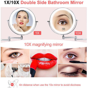 Wall Mounted Lighted Makeup Mirror 8inch 10X Magnifying Cosmetic Mirror with 3 Color Modes Battery Type-Silver