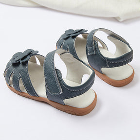Flat Sandals for Toddler Girls Closed-Toe with Flower Summer Shoes-Blue