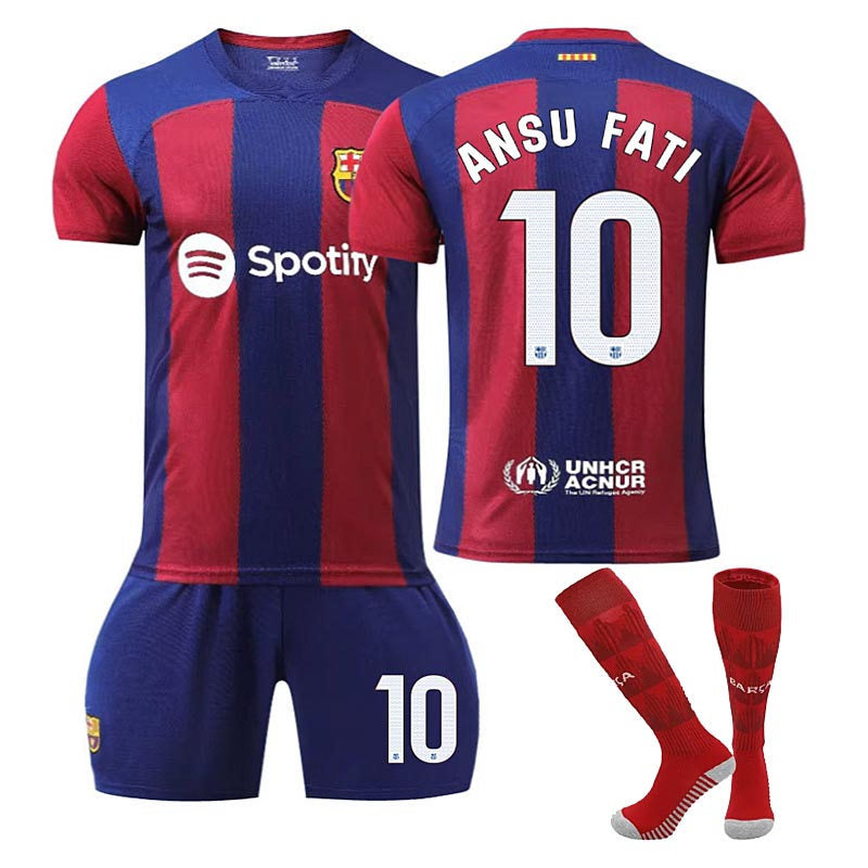 Barca Home Jersey ANSU FATI #10 Soccer Jersey Kids Adult 3-Pieces Jersey Kits