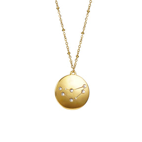 12 Constellation Coin Disc Gold Necklace Engraving Astrology Pendant-Capricornus