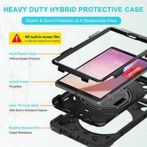 Tablet Case Heavy Duty with Swivel Stand for Lenovo Tab M8 4th Gen-Black