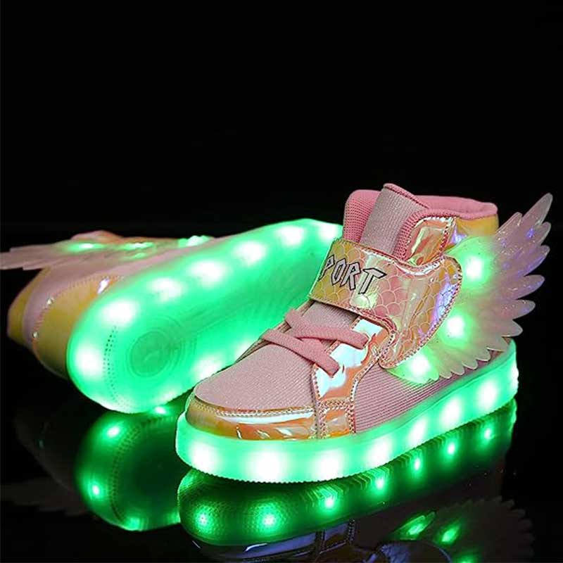 Kids Light up Shoes LED High Top Wings Sneakers-Pink