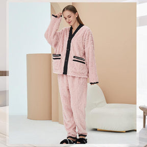 Women's Fleece Fashion Cardigan Pajama Set-Pink