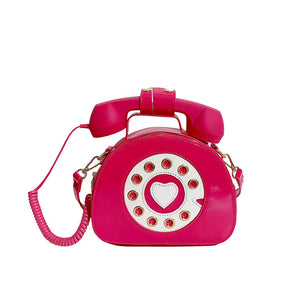 Women Telephone Shaped Handbag Retro Phone Top-Handle Crossbody Bags-RoseRed